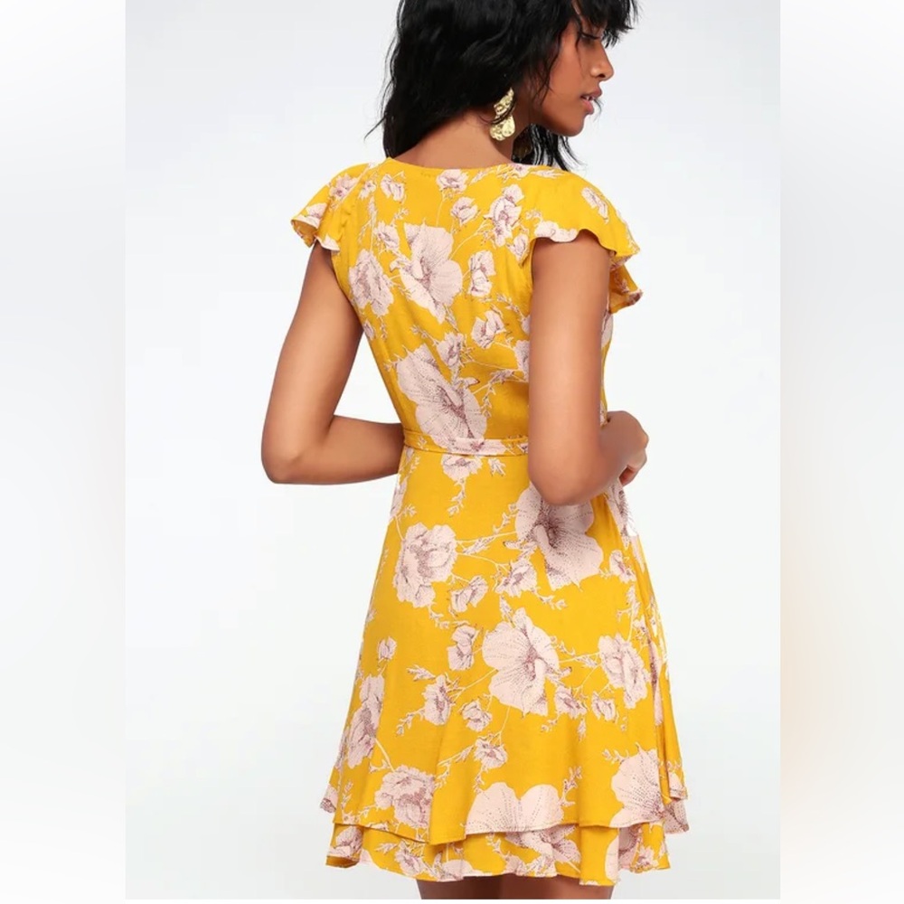 Free People French Quarter Yellow Floral Print Wrap Dress size Small - Picture 7 of 7